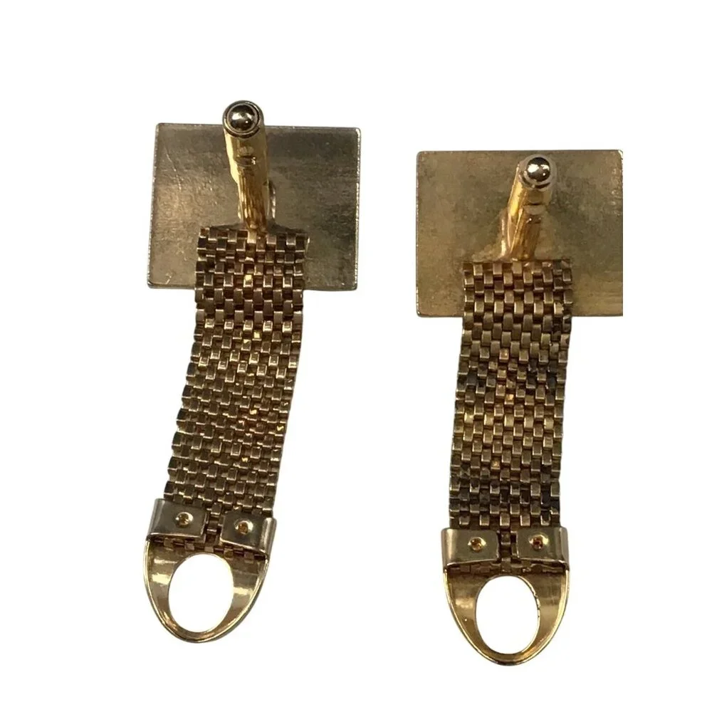 Vintage Gold Tone Tigers Eye Mesh Wrap Cufflinks (1489)